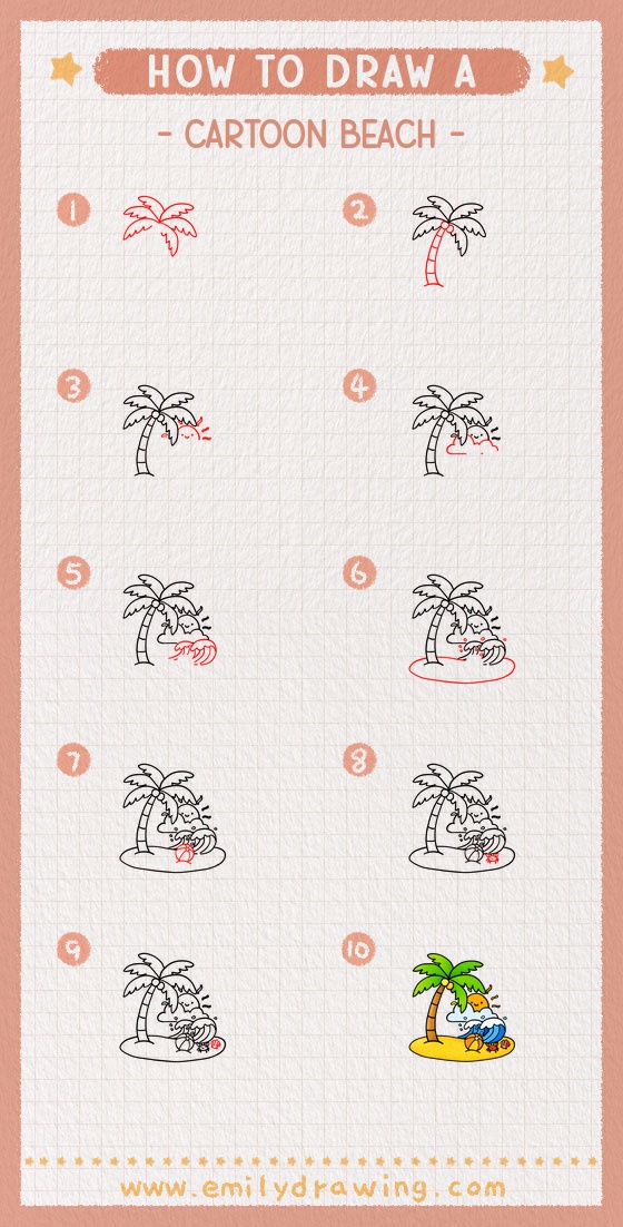 how to draw a cartoon beach pinterest pin